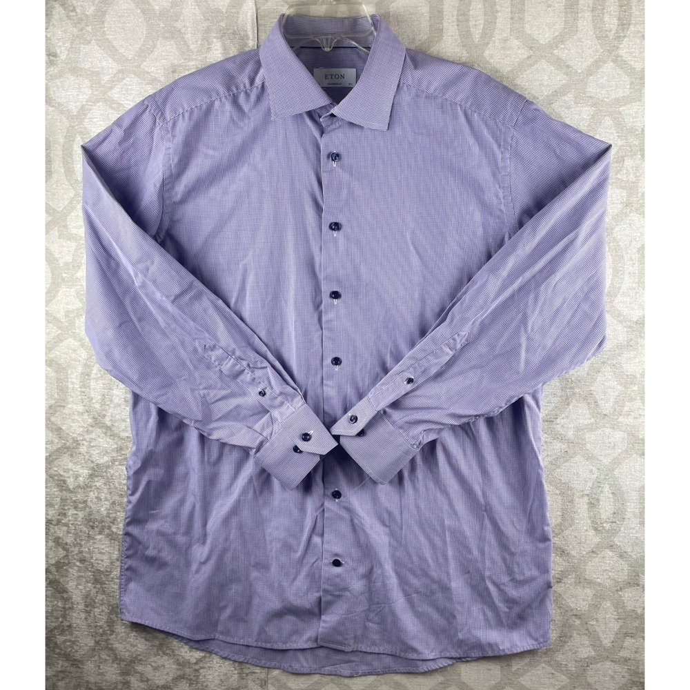 Eton Contemporary Fit Mens 17.5 Purple Gingham Check Cotton Dress Shirt L/S